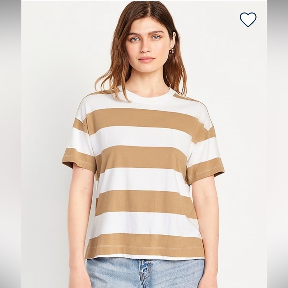 NWT Old Navy Vintage Tee, Crew, XL, Tan Brown White Stripe, AllCotton,New in Bag
